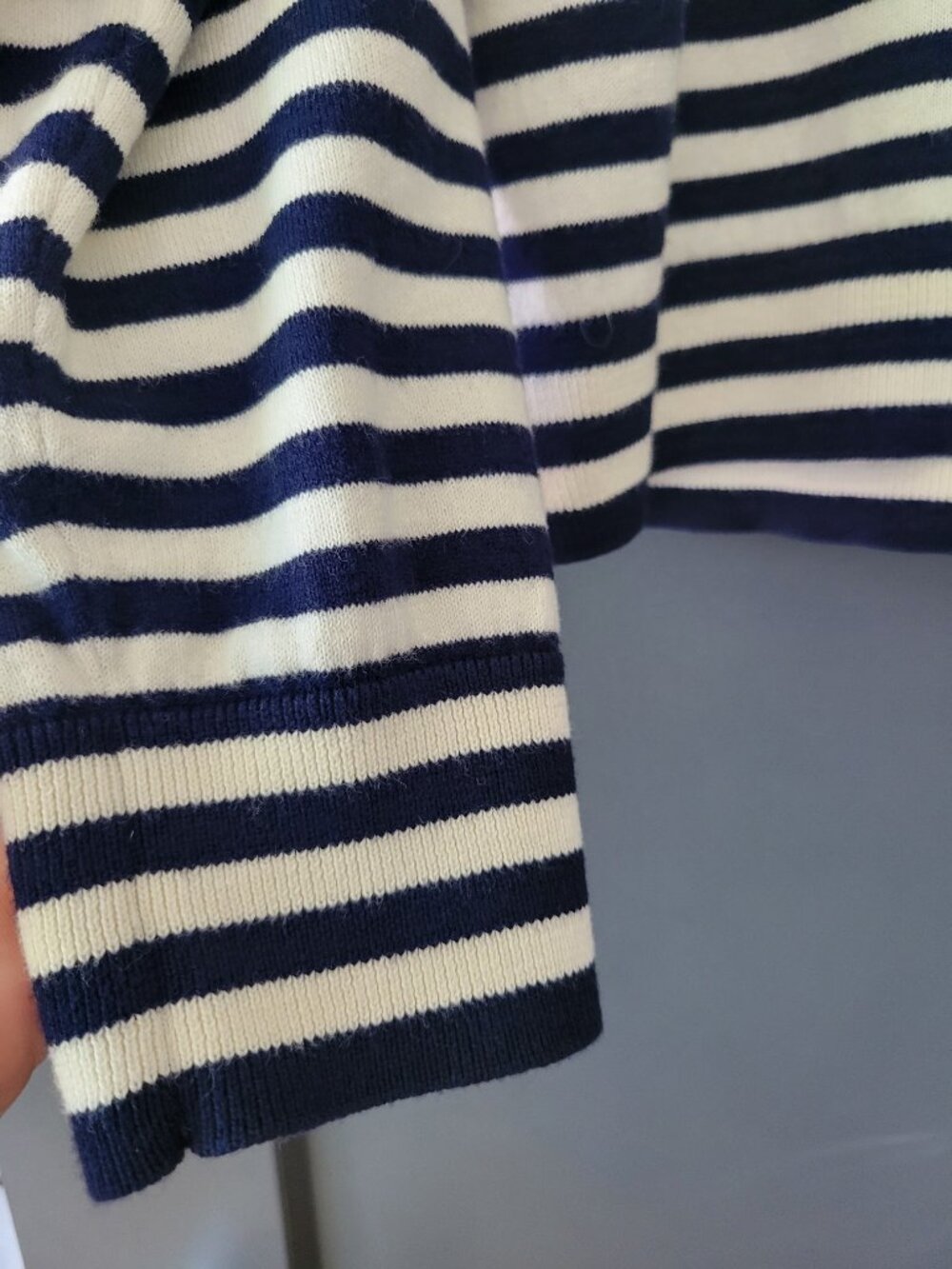 J. Crew Navy and White Striped Cardigan with Green Accents and gold buttons - Picture 7 of 8